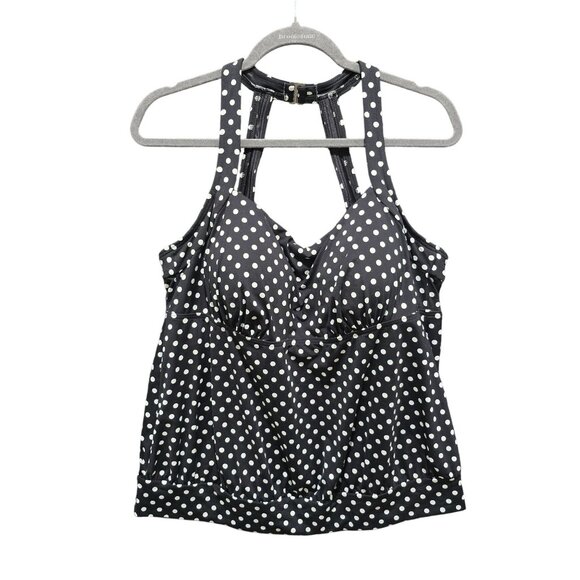 Lands' End Other - Lands End Tankini Swim Top 16W Black White Polka Dot Plus Modest Swimwear Racer